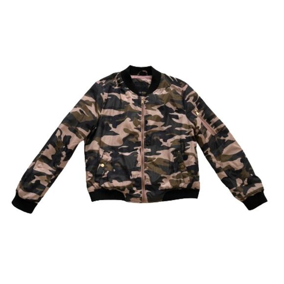 Miss London Jacket Coat Pink Olive Black Quilted Camouflage Bomber Coat Large - Picture 13 of 13